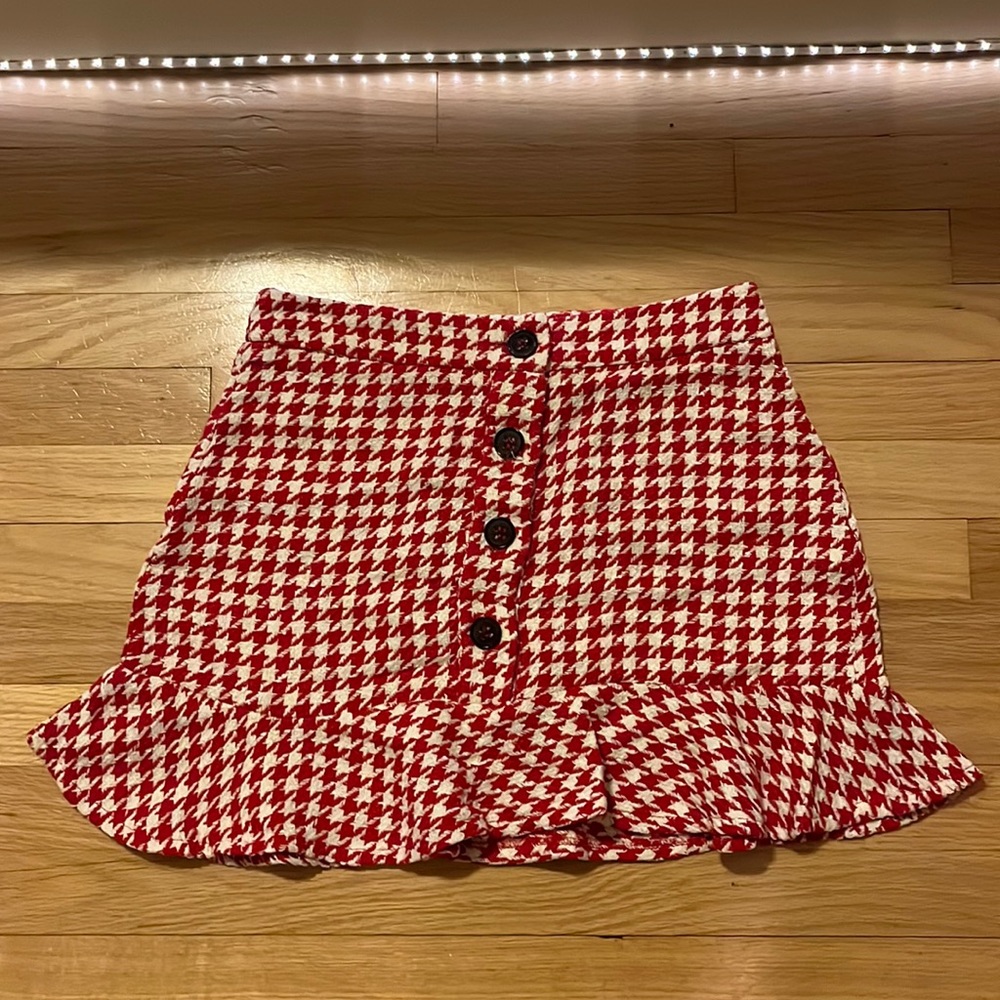 Zara Red Houndstooth Skirt Size Large
